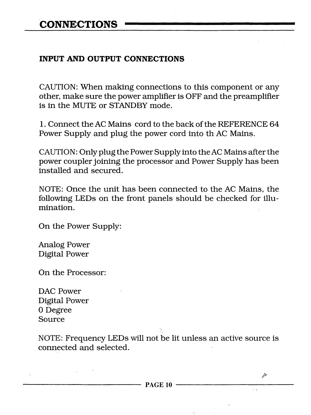 Krell Industries REFERENCE 64 manual Input and Output Connections, PAGE10 