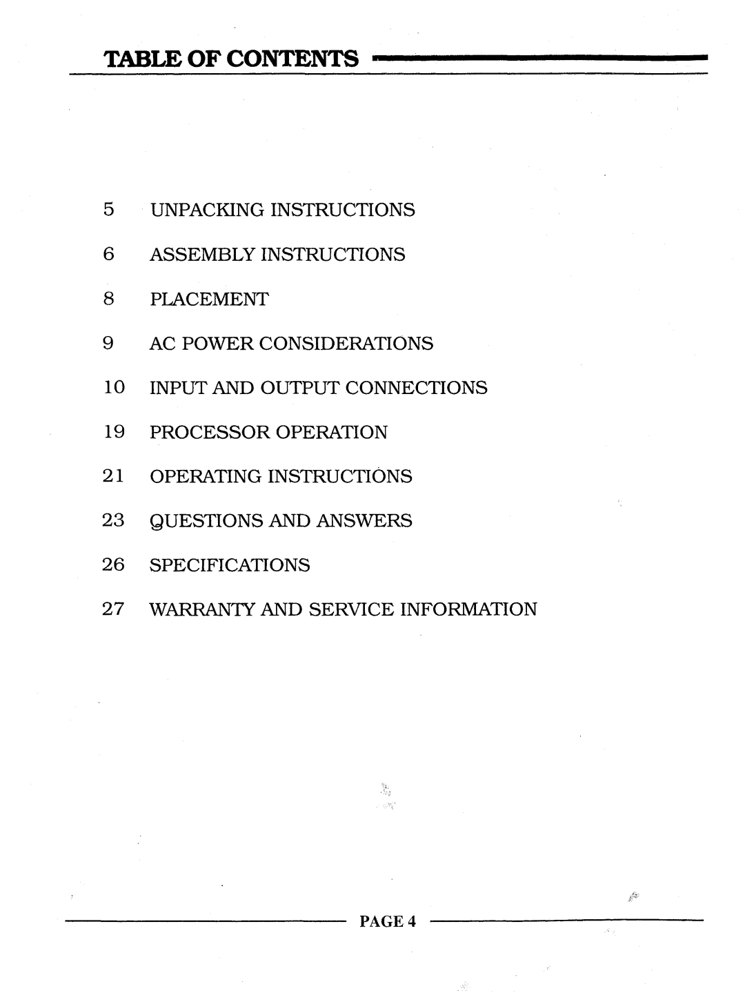 Krell Industries REFERENCE 64 manual Table of Contents 