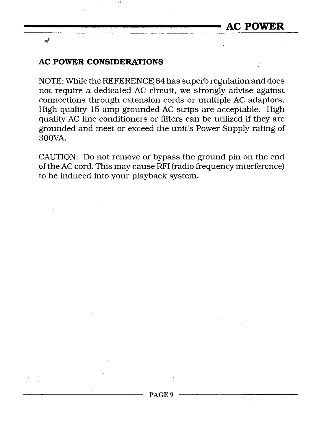 Krell Industries REFERENCE 64 manual AC Power Considerations 