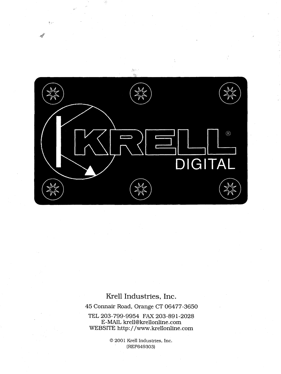 Krell Industries REFERENCE 64 manual Krell Industries, Inc, ¯ 45 Connair Road, Orange CT TEL 203-799-9954FAX 