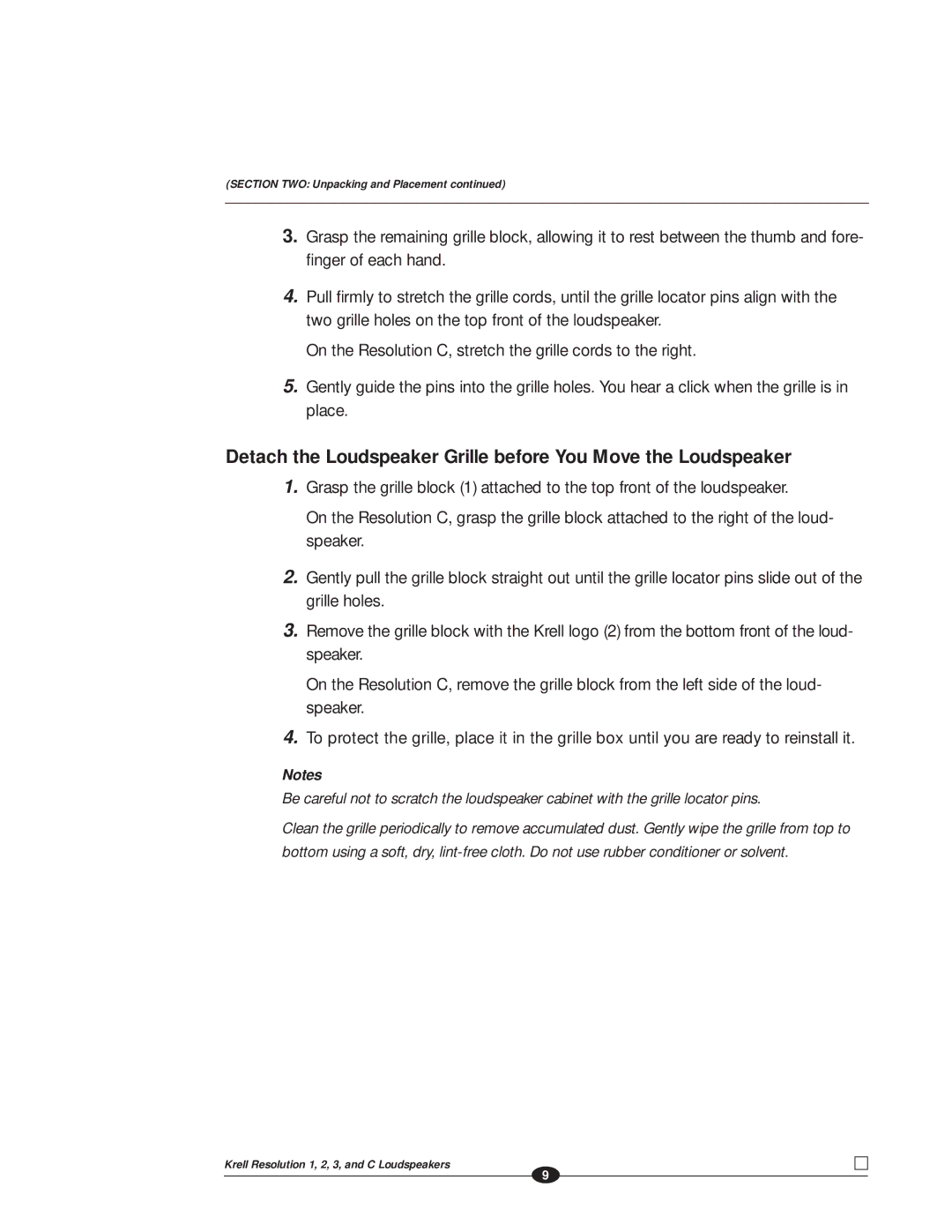 Krell Industries RESOLUTION 1 manual Section TWO Unpacking and Placement 