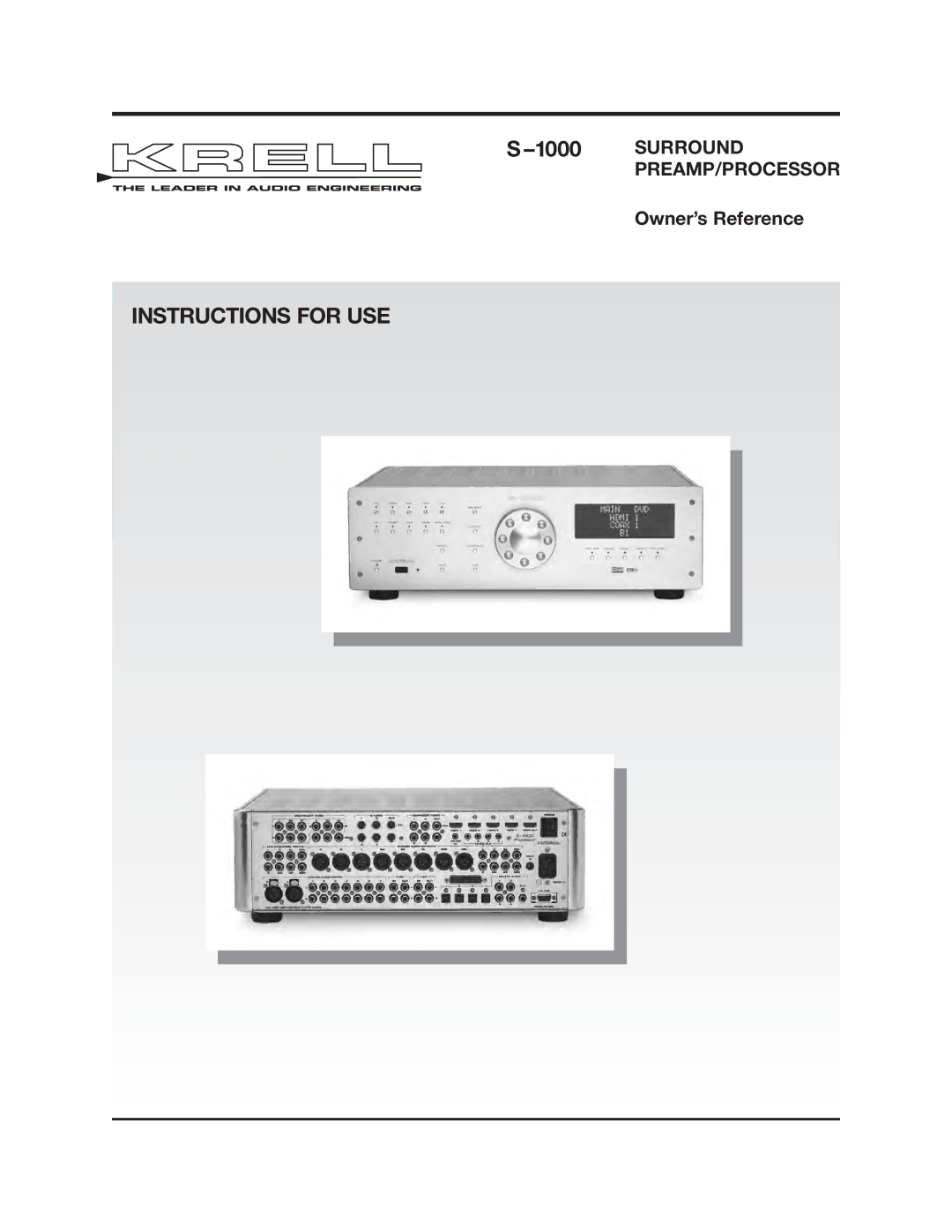 Krell Industries S-1000 manual Surround 