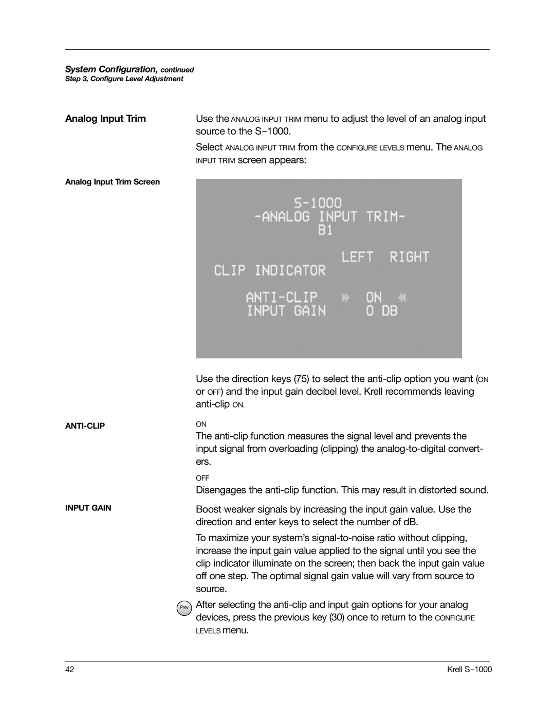 Krell Industries S-1000 manual Analog Input Trim 