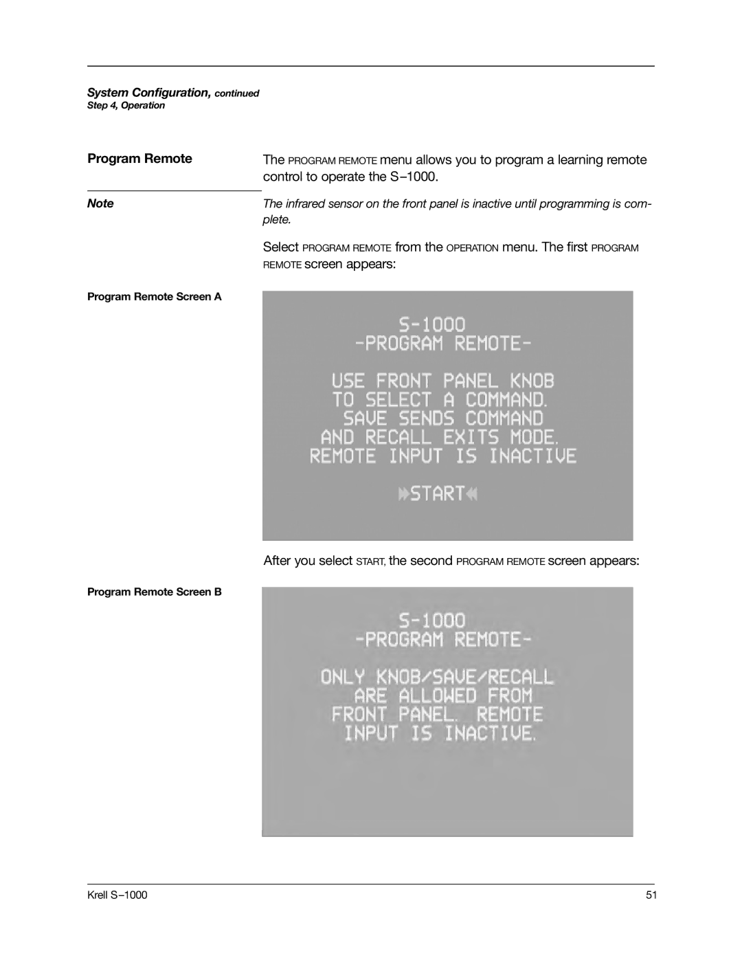 Krell Industries S-1000 manual Program Remote 