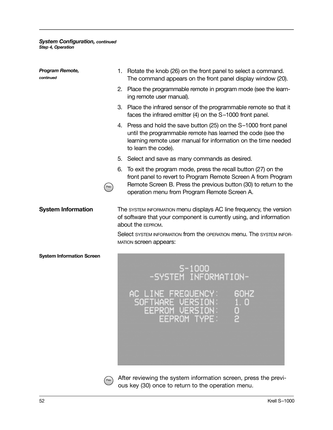 Krell Industries S-1000 manual System Information 