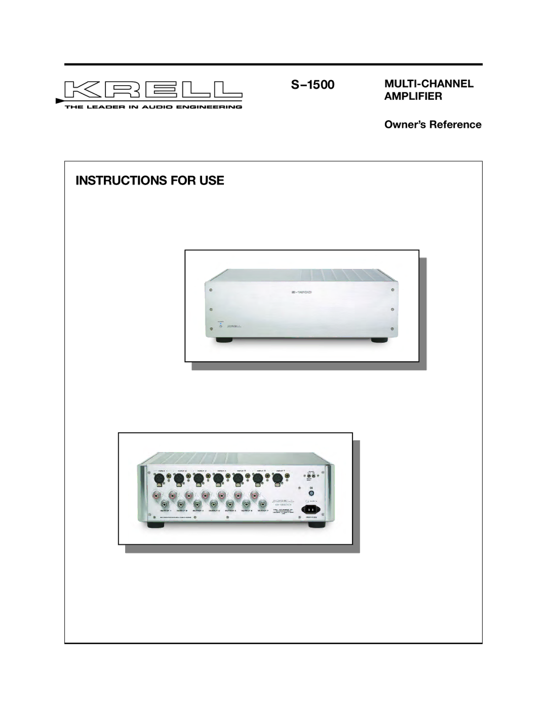 Krell Industries S1500 manual Instructions for USE 