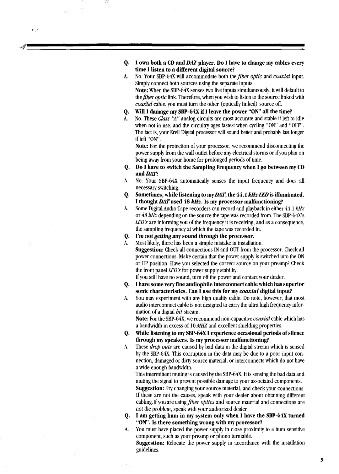 Krell Industries SBP-64X manual Im not getting any sound throughthe processor 