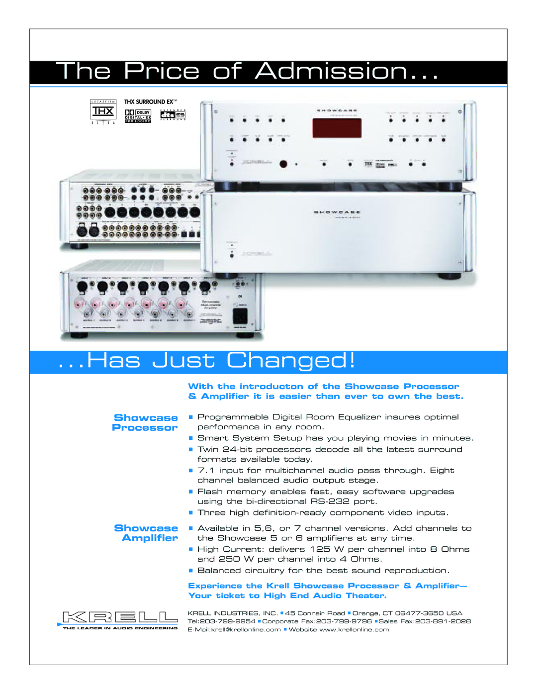 Krell Industries Showcase Processor & Amplifier manual Price of Admission, Has Just Changed 