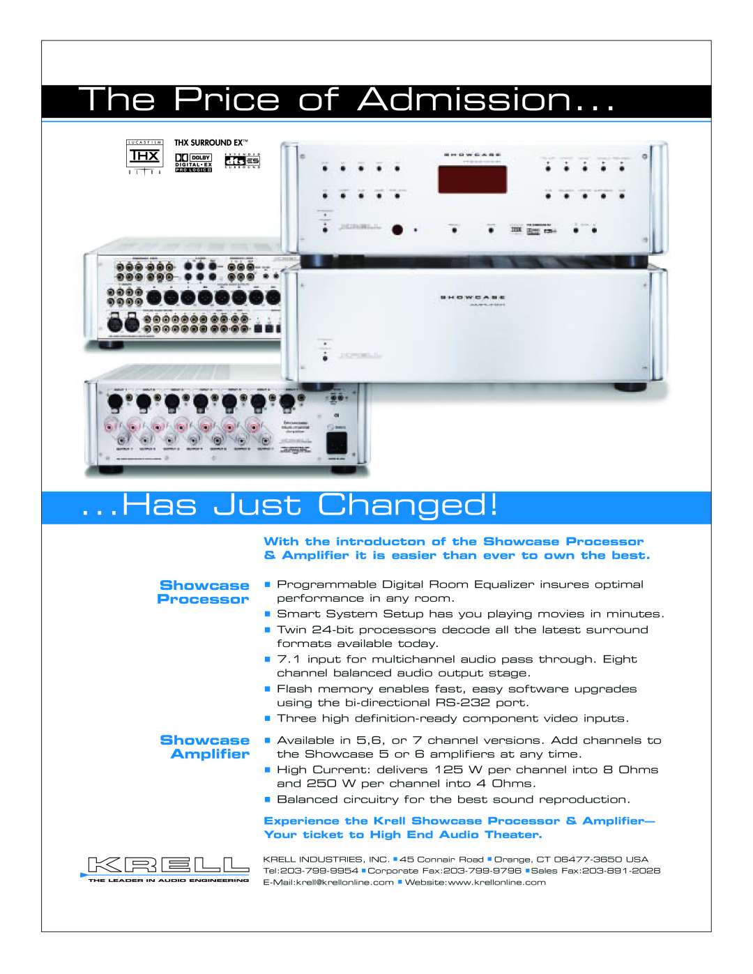 Krell Industries Showcase Processor & Amplifier manual The Price of Admission, Has Just Changed 
