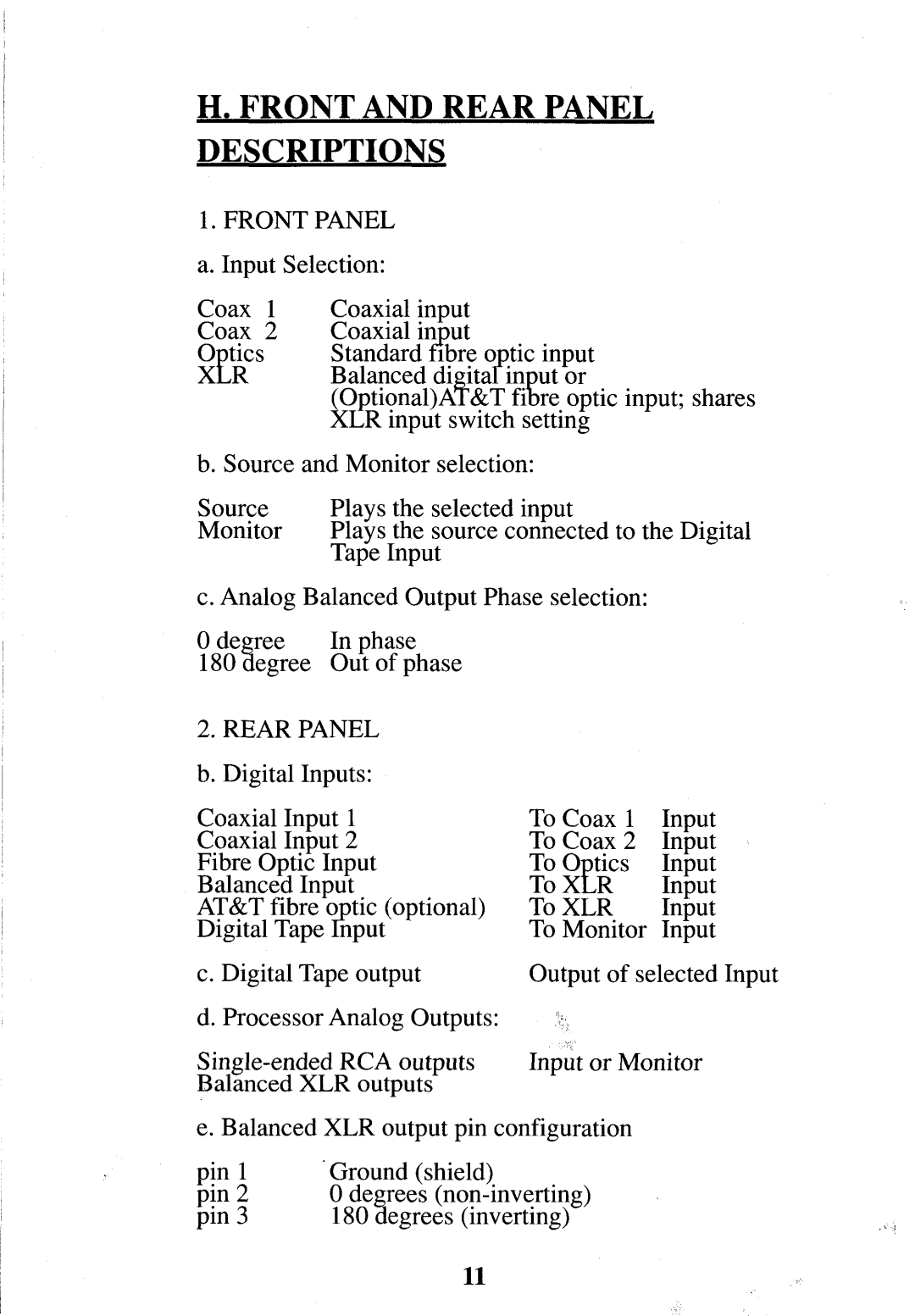 Krell Industries Stereo Preamplifie manual Front and Rear Panel Descriptions, Rearpanel 