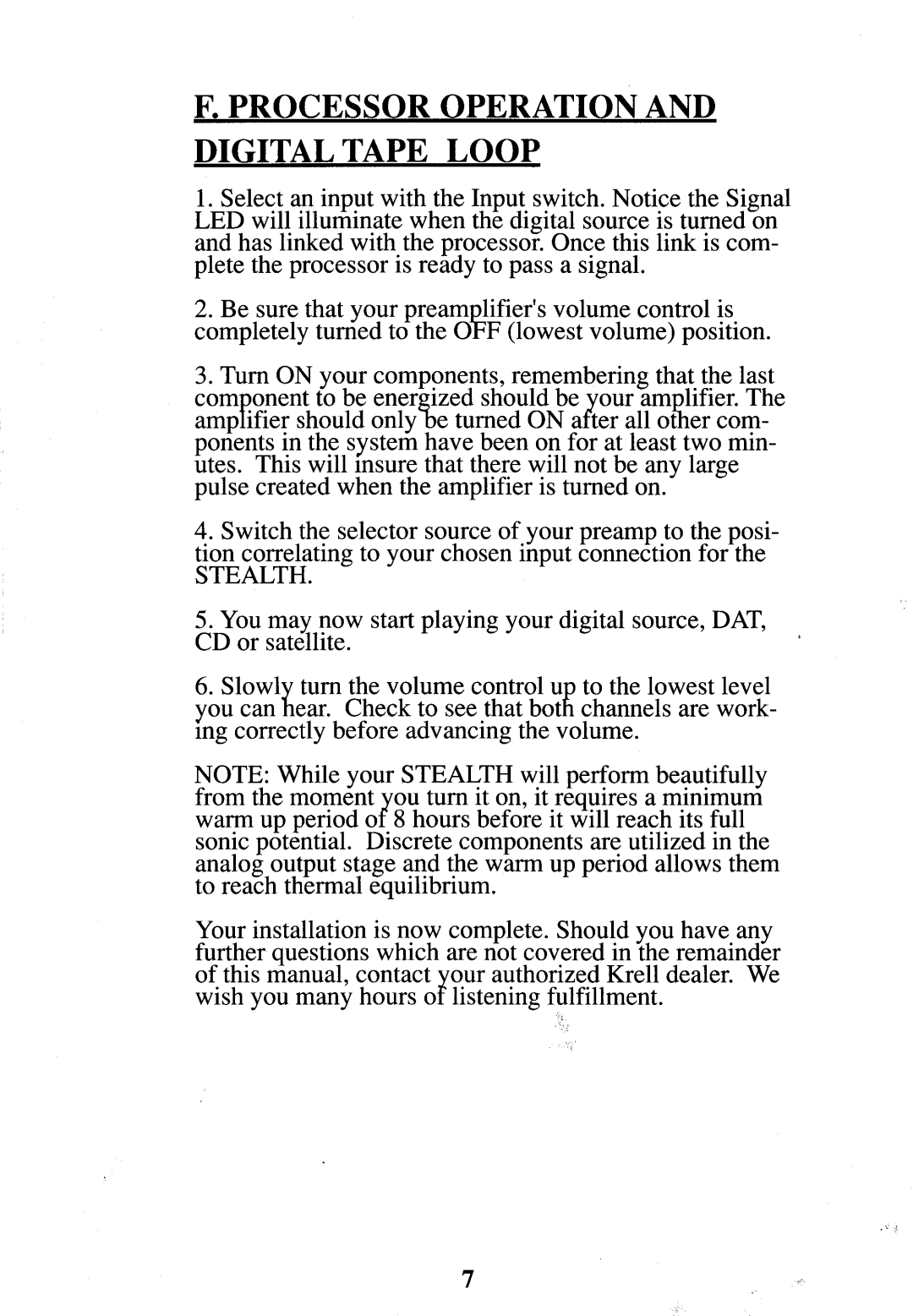 Krell Industries Stereo Preamplifie manual Processor Operation and Digital Tape Loop 