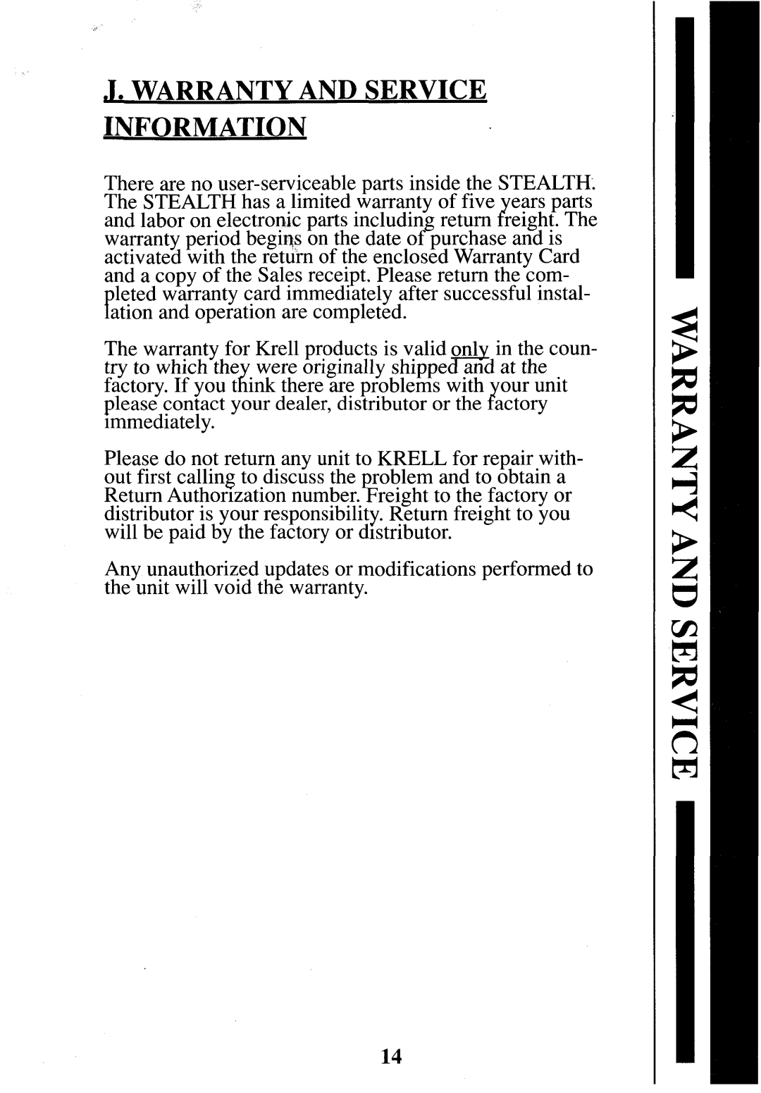 Krell Industries Stereo Preamplifie manual ¯1. WARRANTYAND SERVICE INFORMATION 