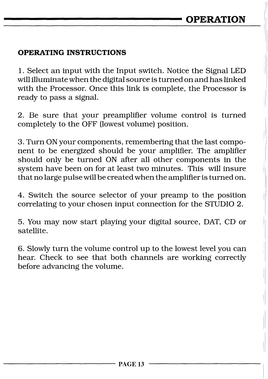 Krell Industries STUDIO 2 manual Operating Instructions 