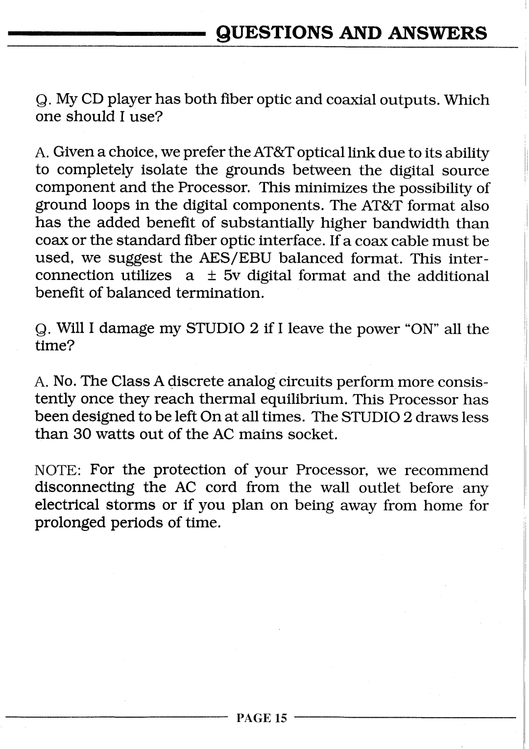 Krell Industries STUDIO 2 manual Questions and Answers 