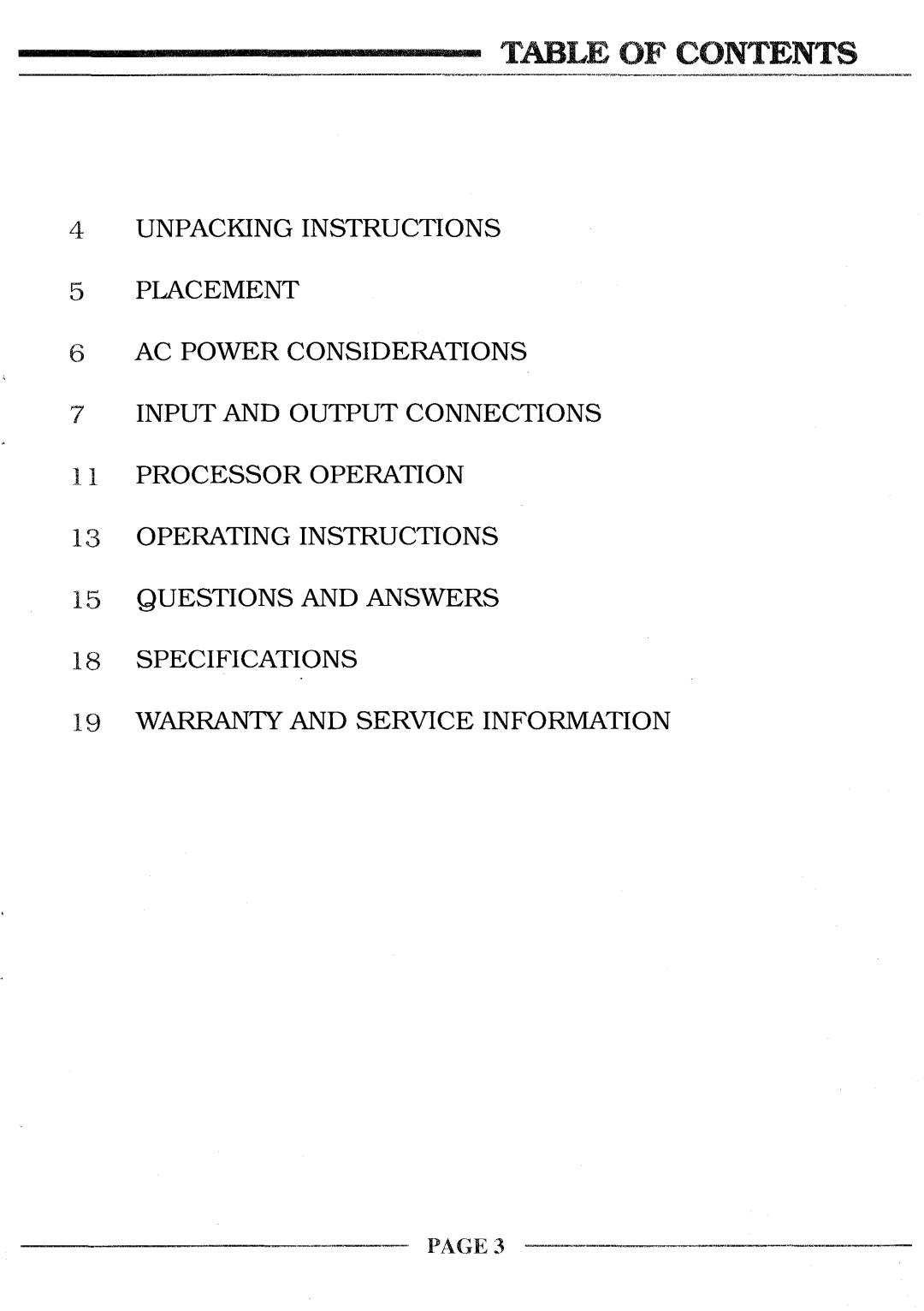 Krell Industries STUDIO 2 manual TABL~ of Contents 