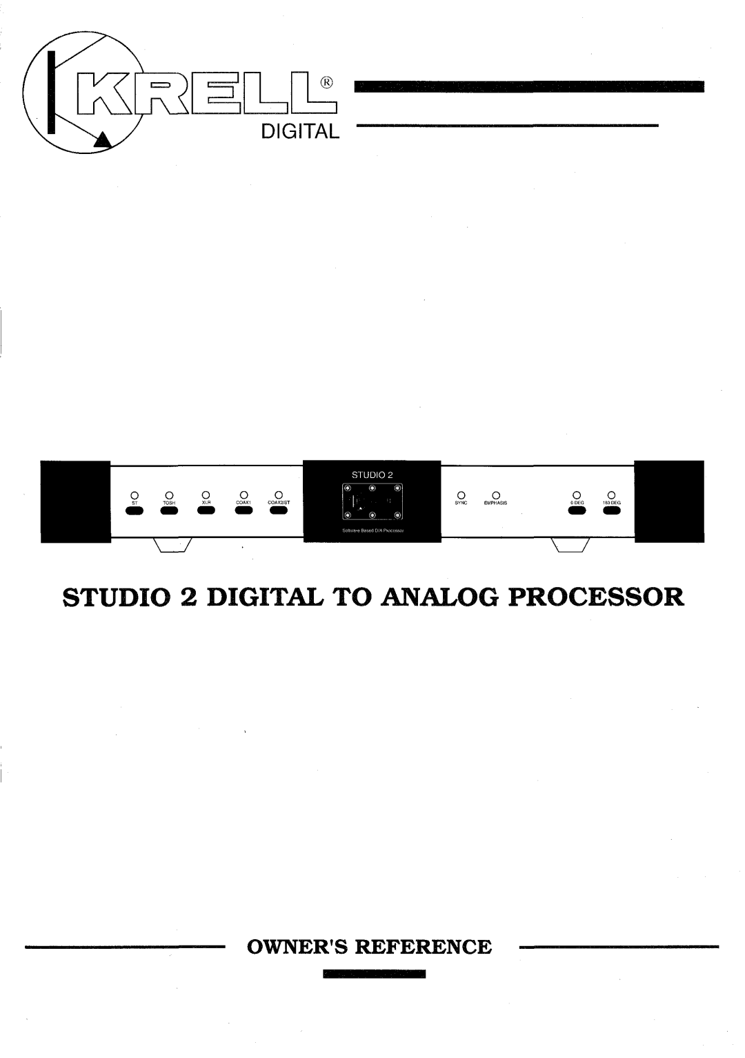 Krell Industries manual STUDIO 2 DIGITAL TO ANALOG PROCESSOR, Owners Reference, STUDIO2 