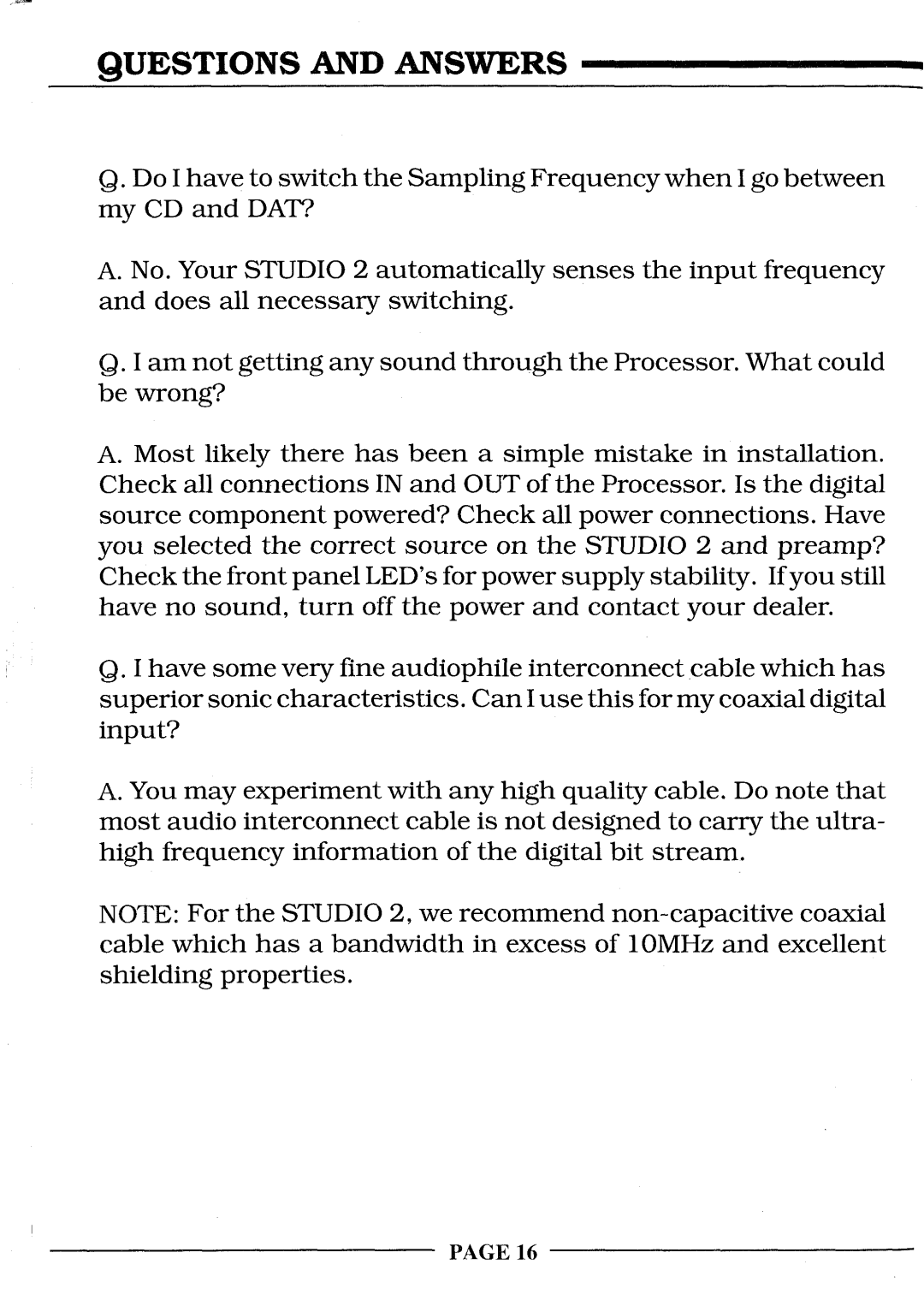 Krell Industries STUDIO 2 manual Questions And Answers, PAGE16 