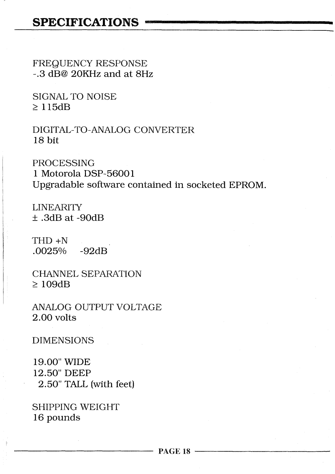 Krell Industries STUDIO 2 manual Specifications, PAGE18 