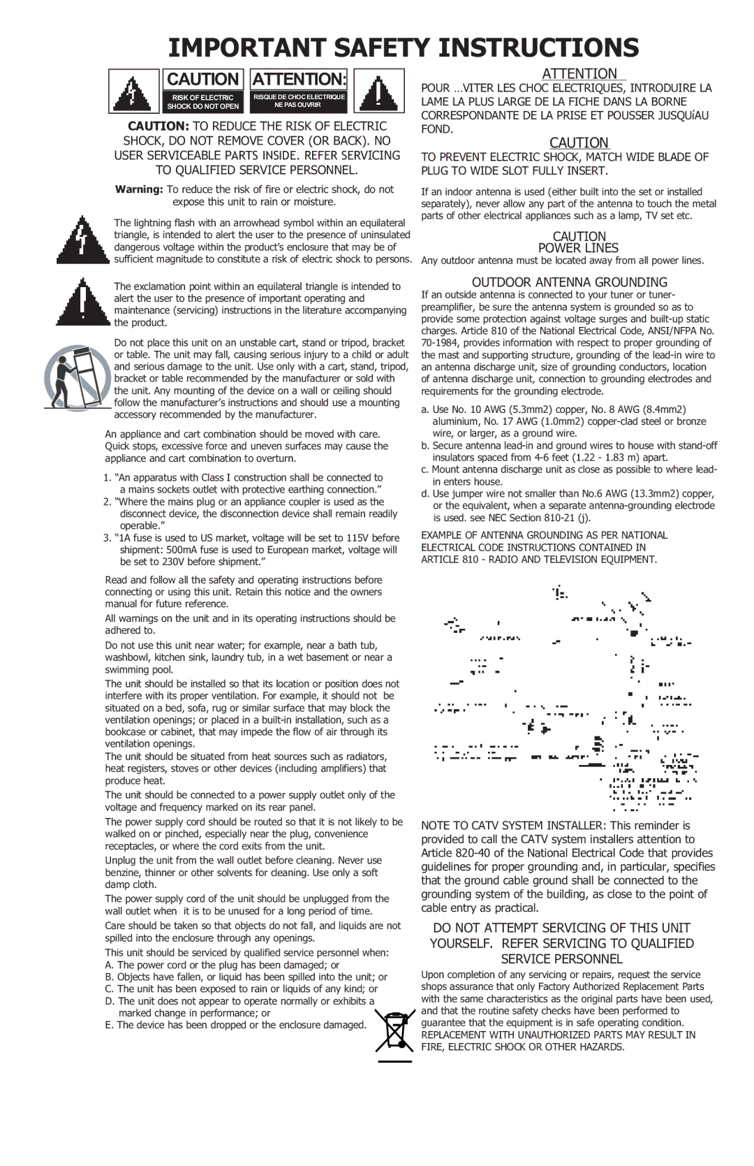 KRK 10S manual Important Safety Instructions 