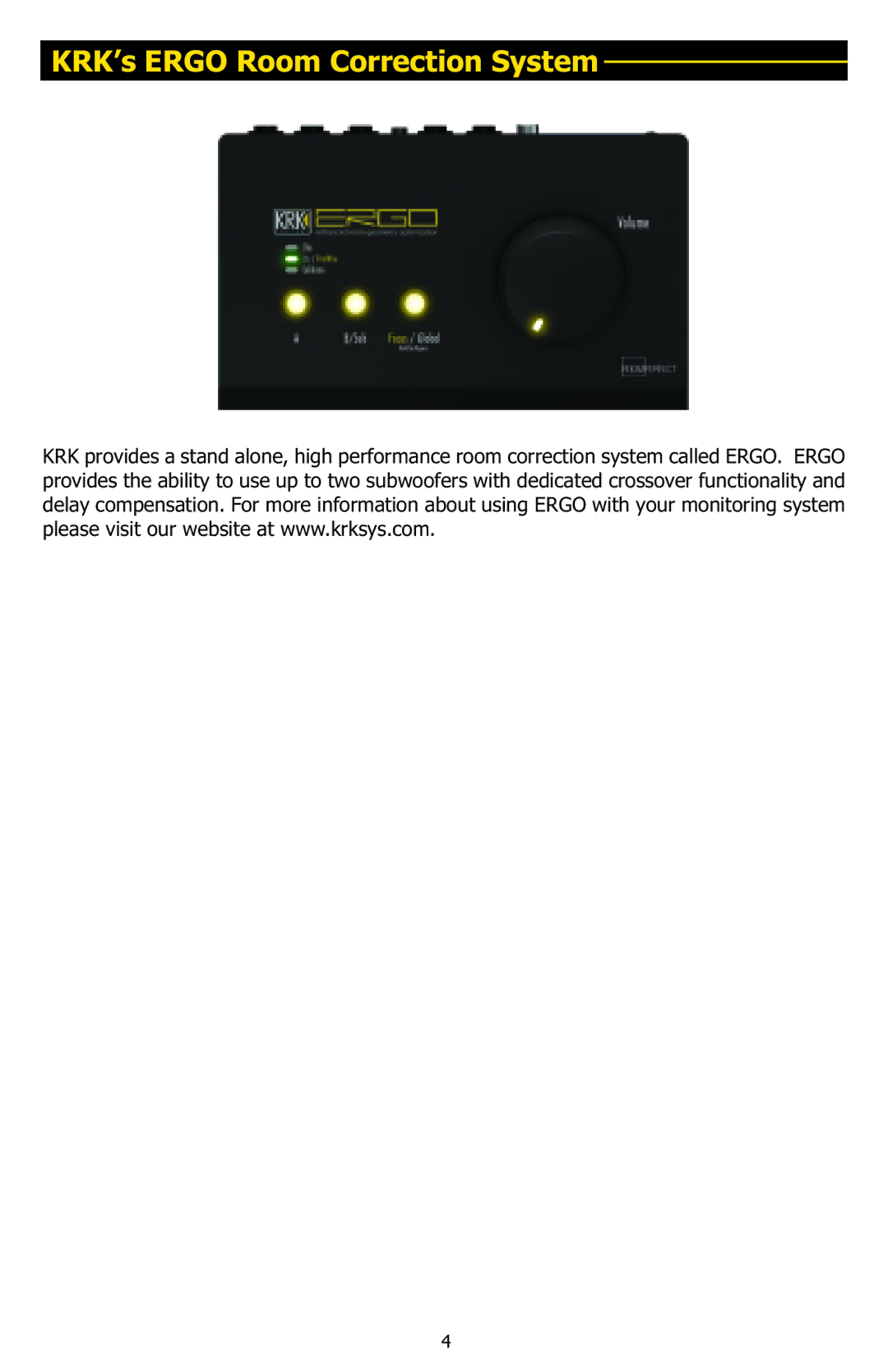 KRK 10S manual KRK’s Ergo Room Correction System 