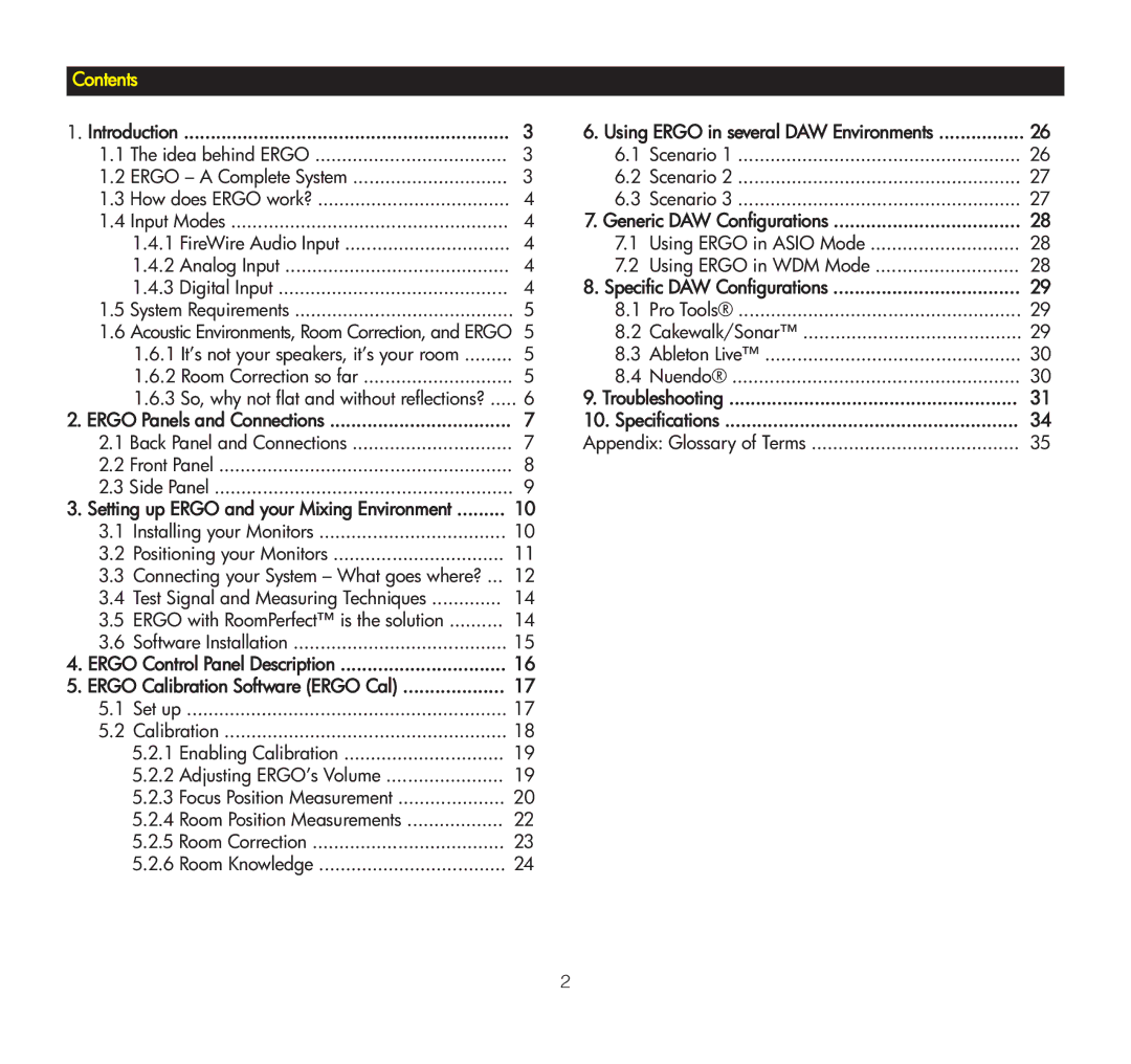 KRK ERGO manual Contents 