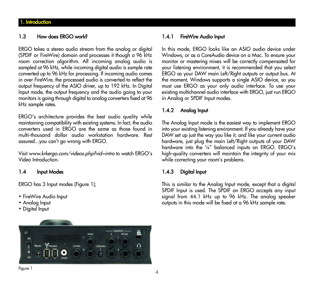 KRK ERGO manual Introduction 