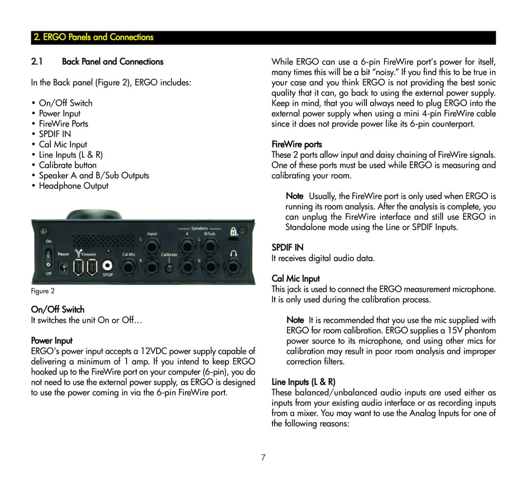 KRK ERGO manual Ergo Panels and Connections, Spdif 