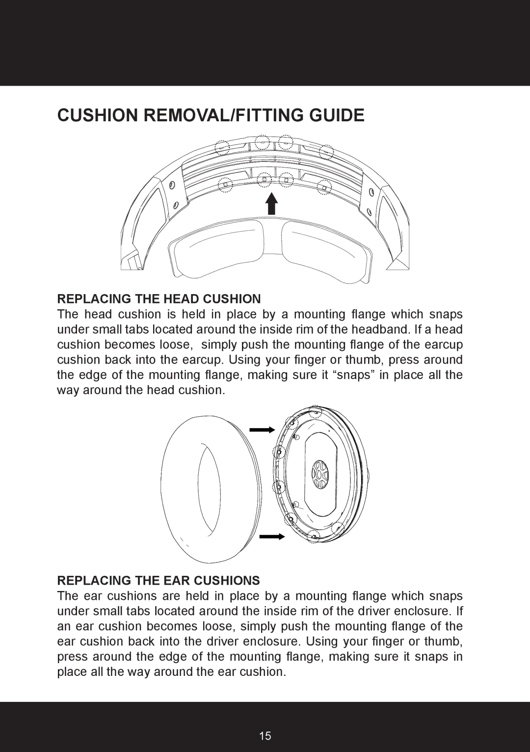 KRK KNS8400, KNS6400 user manual Cushion REMOVAL/FITTING Guide, Replacing the Head Cushion 