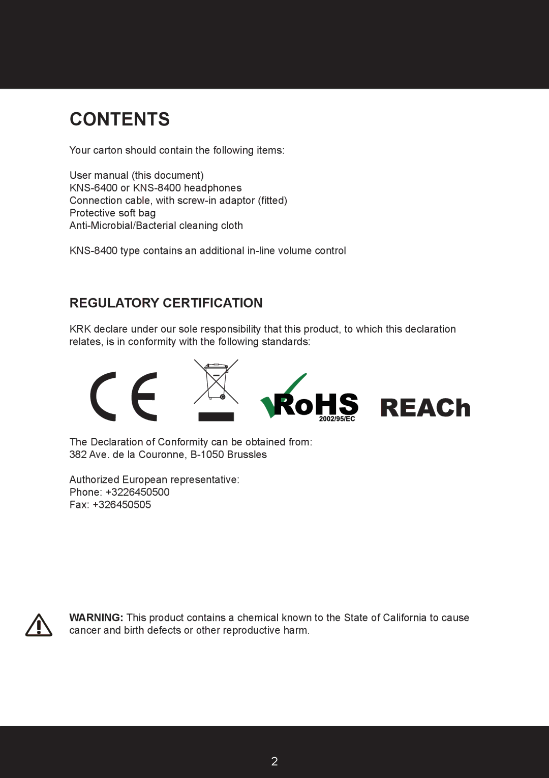 KRK KNS6400, KNS8400 user manual Contents 