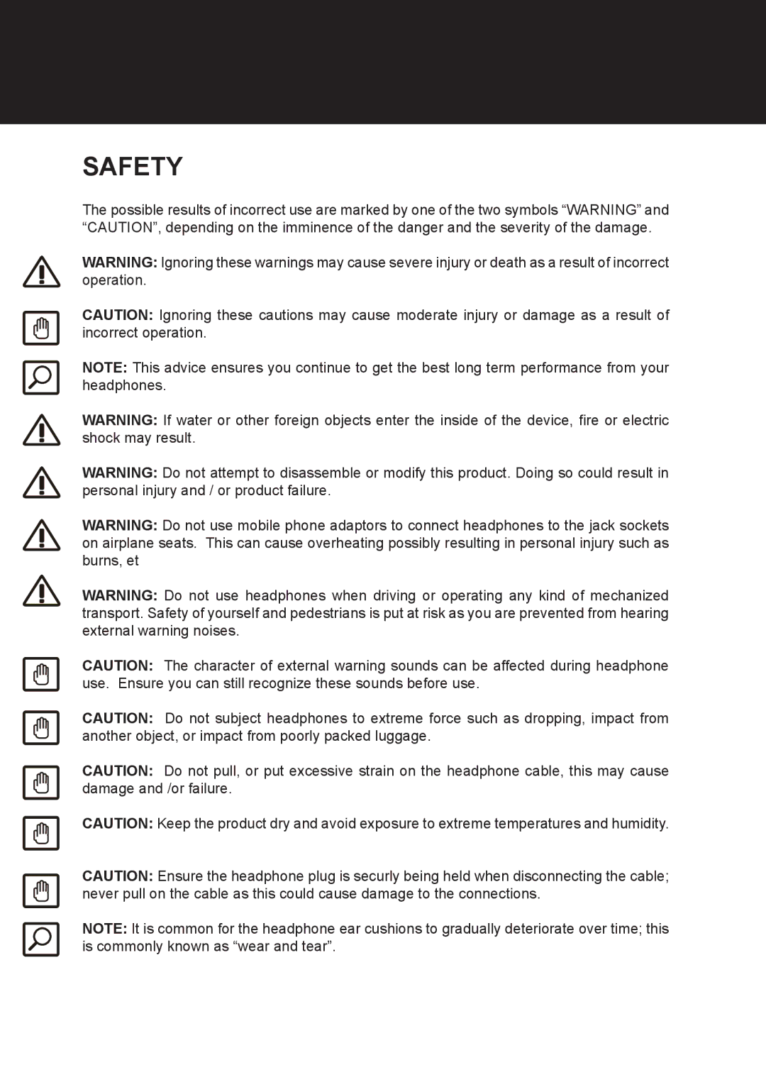 KRK KNS8400, KNS6400 user manual Safety 