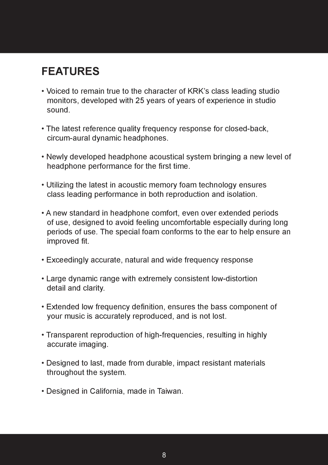 KRK KNS6400, KNS8400 user manual Features 