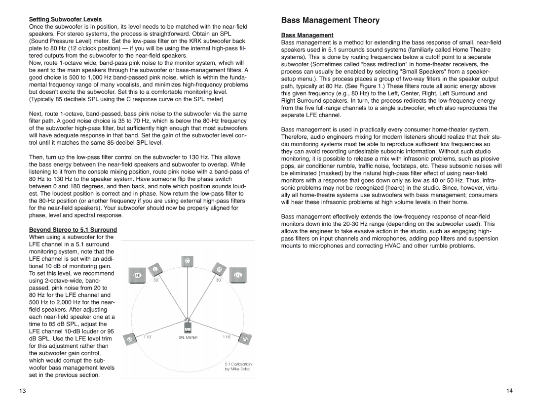 KRK ROKIT POWERED SERIES manual Setting Subwoofer Levels, Beyond Stereo to 5.1 Surround, Bass Management 