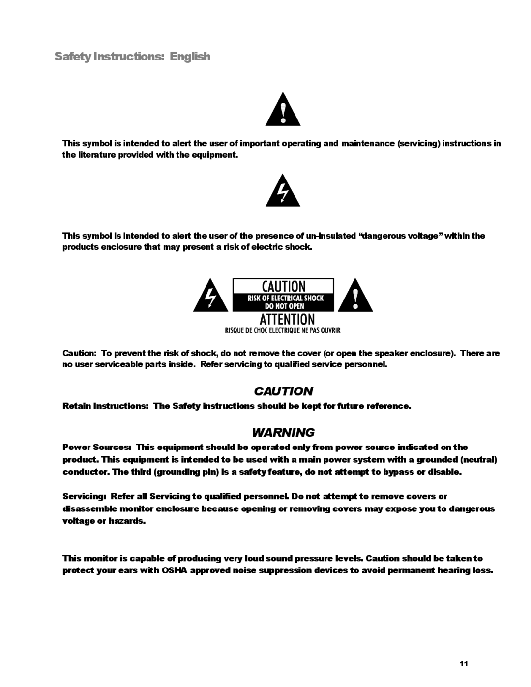 KRK V-88 manual Safety Instructions English 