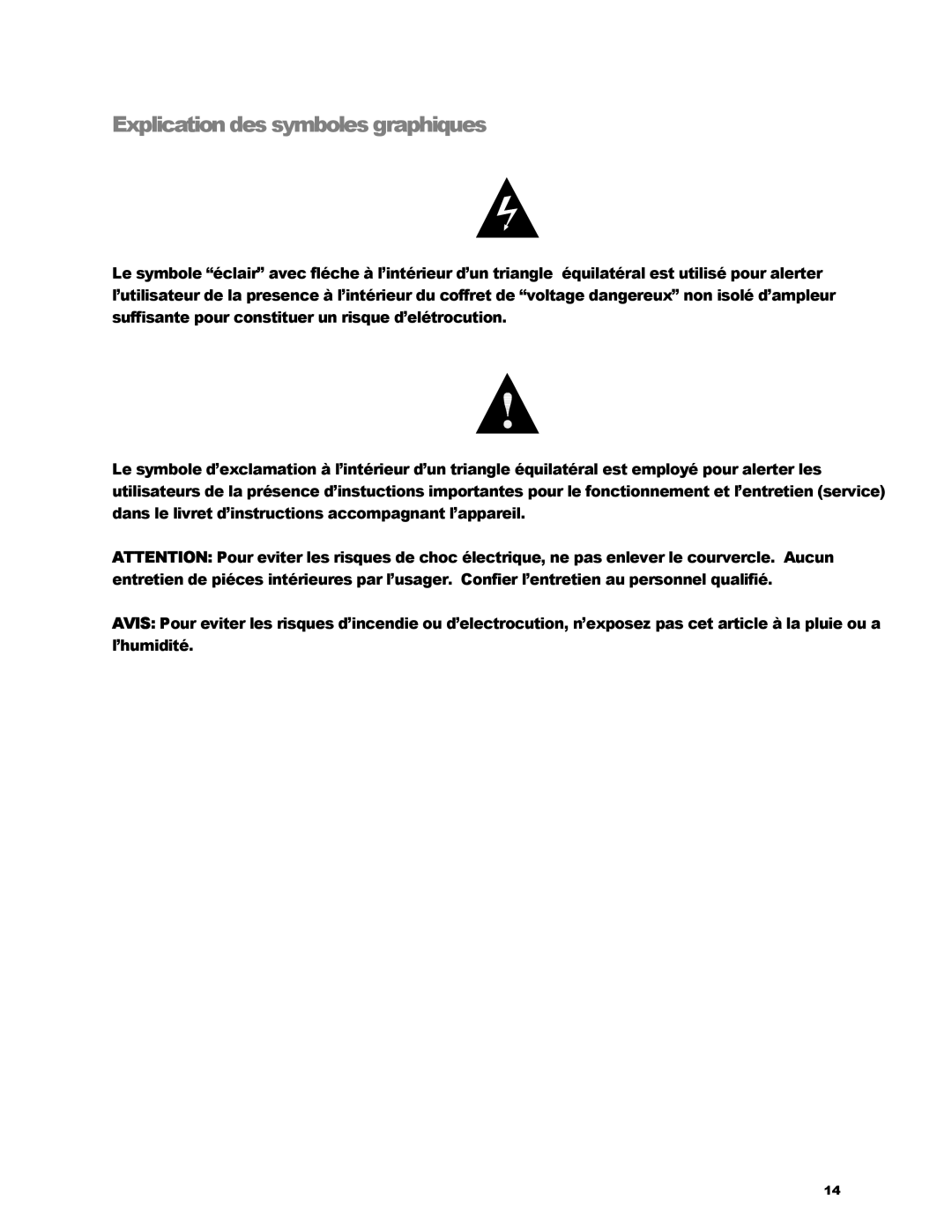 KRK V-88 manual Explication des symboles graphiques 