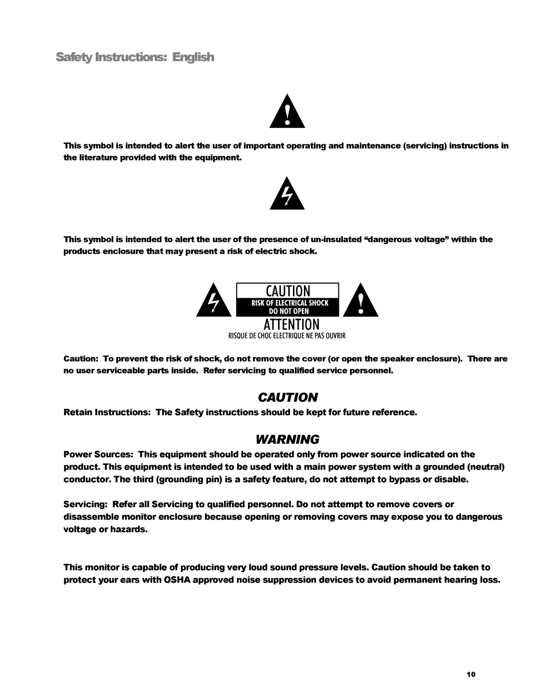 KRK V4 manual Safety Instructions English 