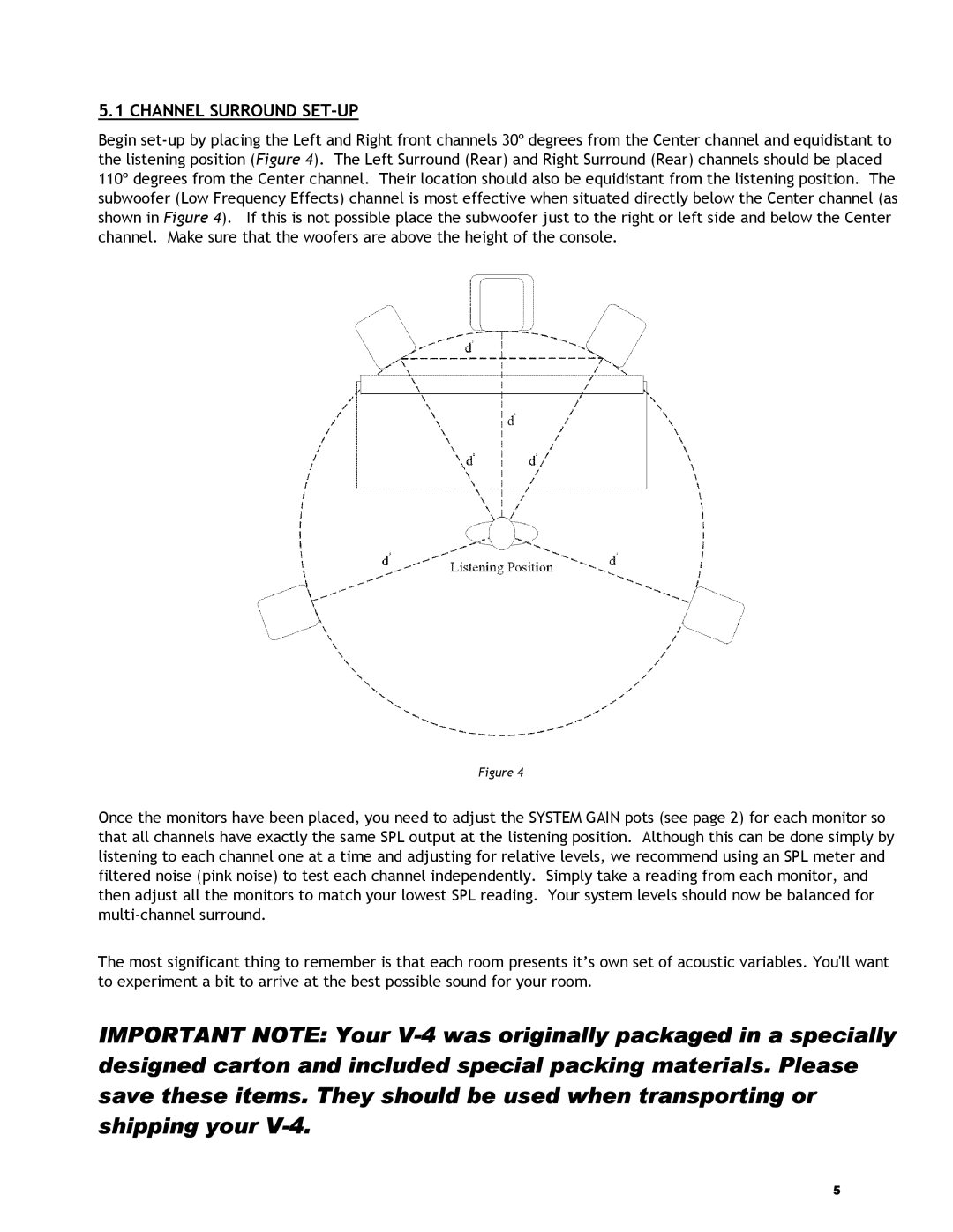 KRK V4 manual Channel Surround SET-UP 