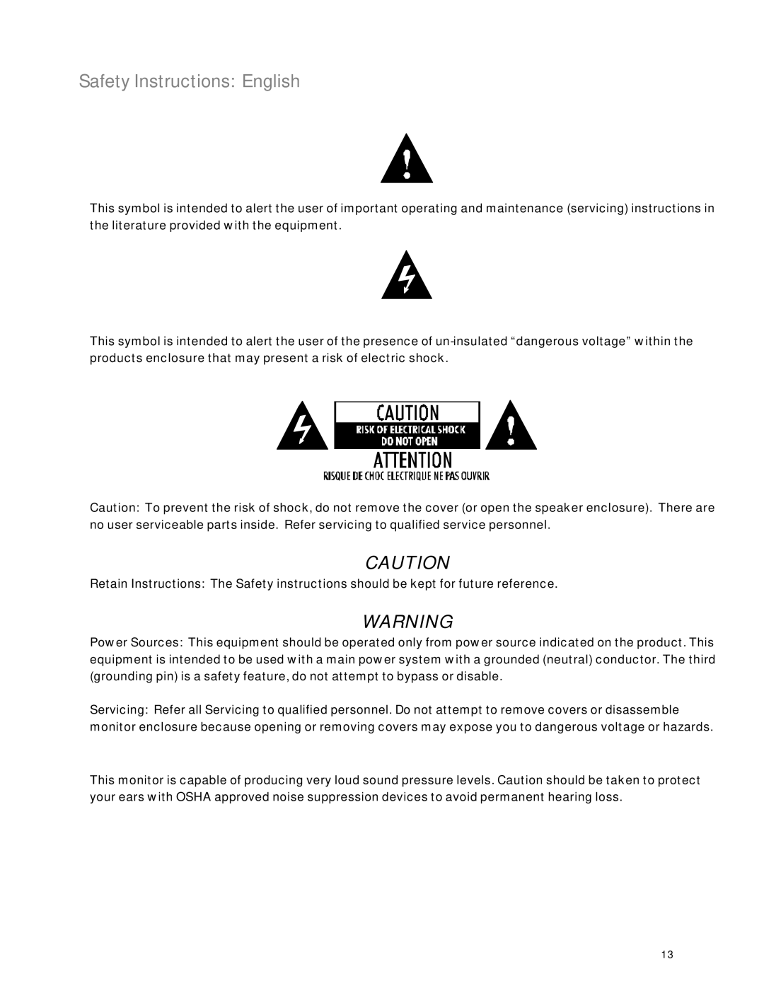 KRK V88 manual SafetyInstructions English 