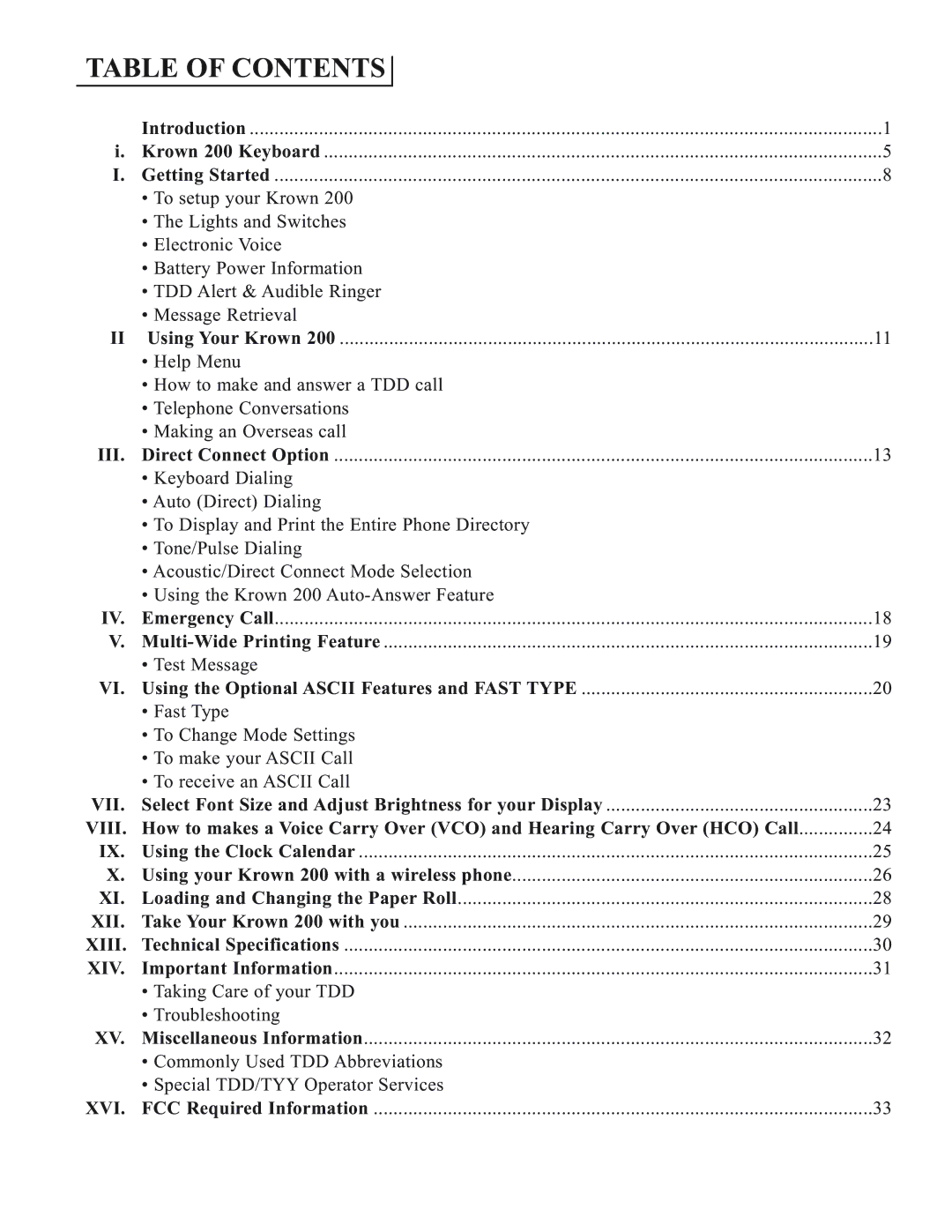 Krown Manufacturing 200 manual Table of Contents 