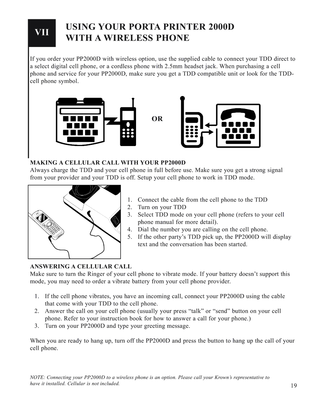 Krown Manufacturing Using Your Porta Printer 2000D with a Wireless Phone, Making a Cellular Call with Your PP2000D 