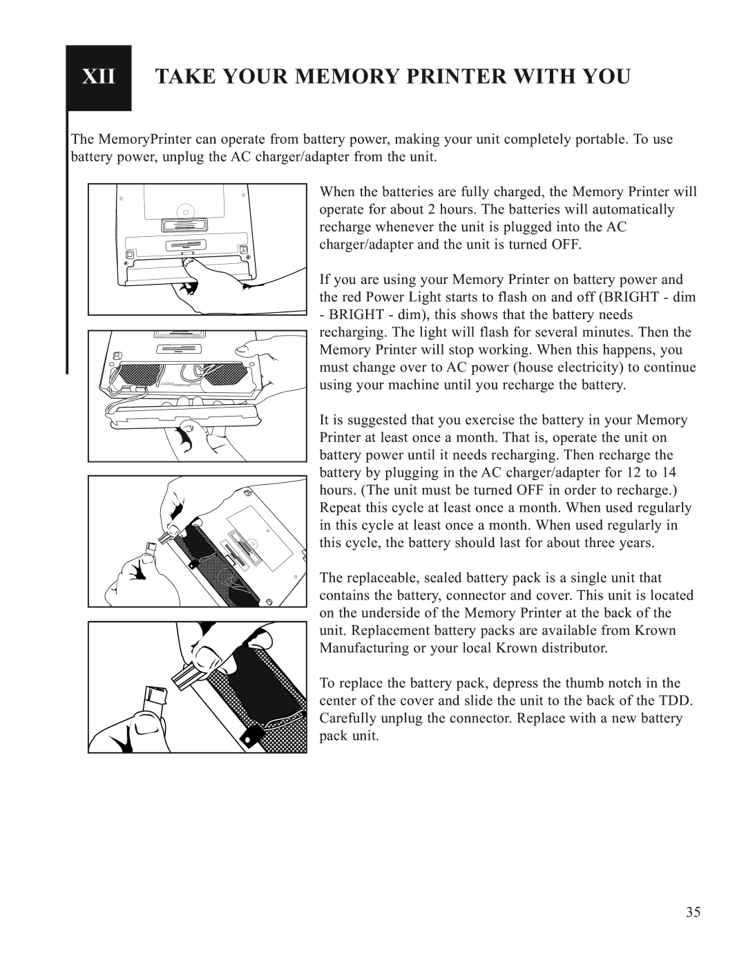 Krown Manufacturing 2000DLD, 2000DX manual XII Take Your Memory Printer with YOU 