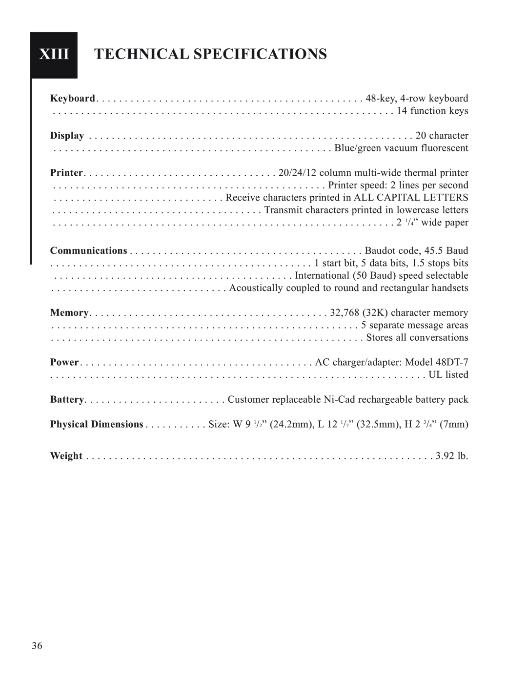 Krown Manufacturing 2000DX, 2000DLD manual Xiii Technical Specifications 