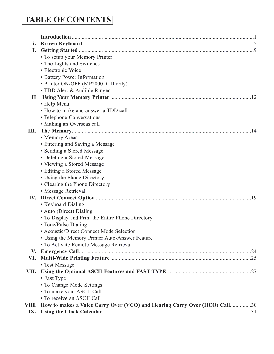 Krown Manufacturing 2000DX, 2000DLD manual Table of Contents 