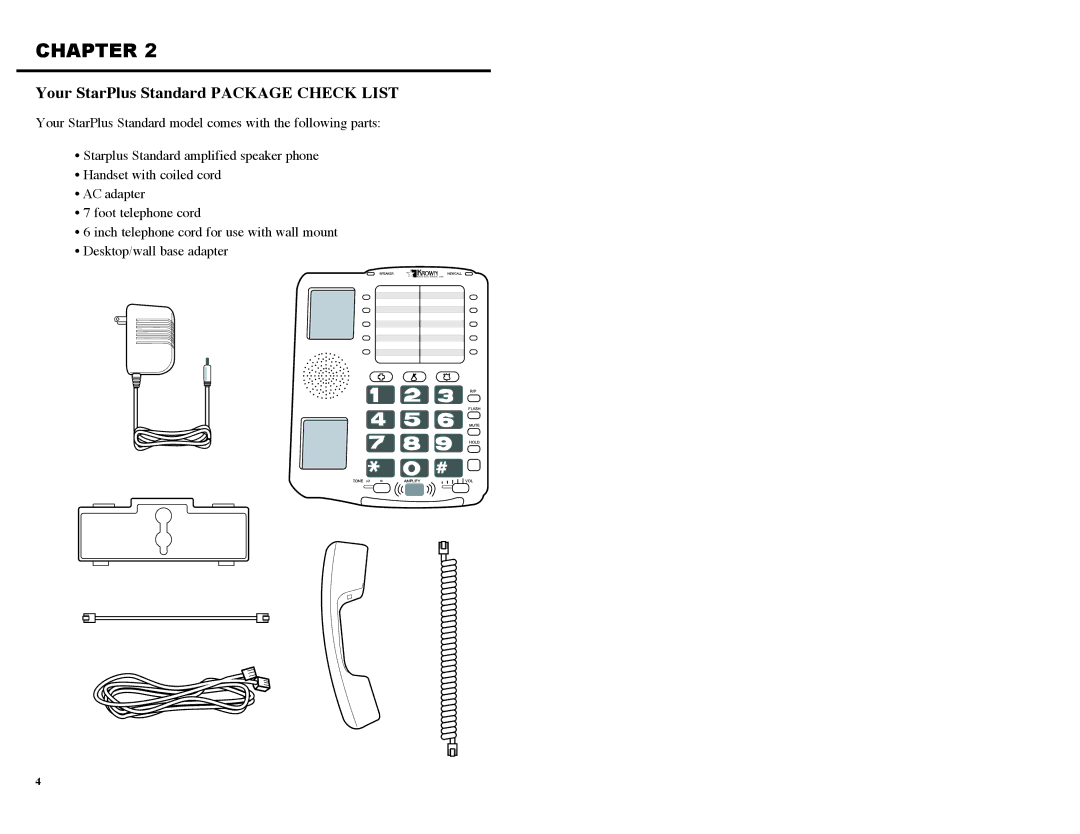 Krown Manufacturing Amplified Speaker Telephone instruction manual Your StarPlus Standard Package Check List 