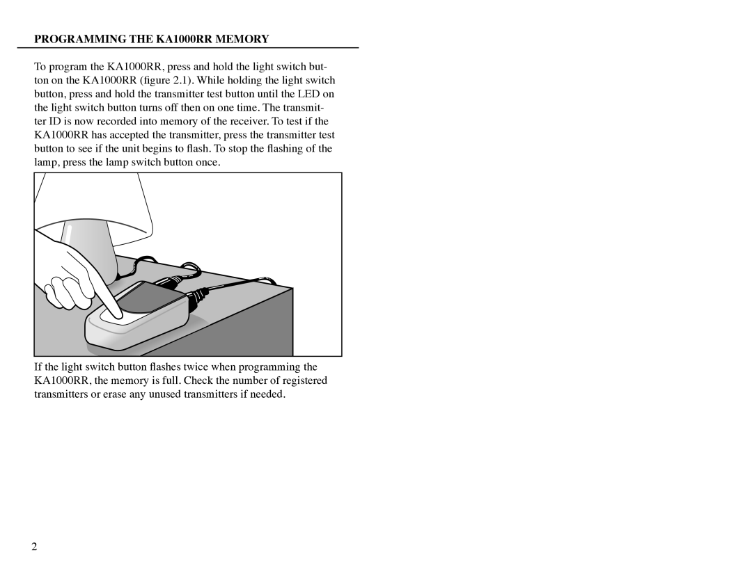 Krown Manufacturing instruction manual Programming the KA1000RR Memory 