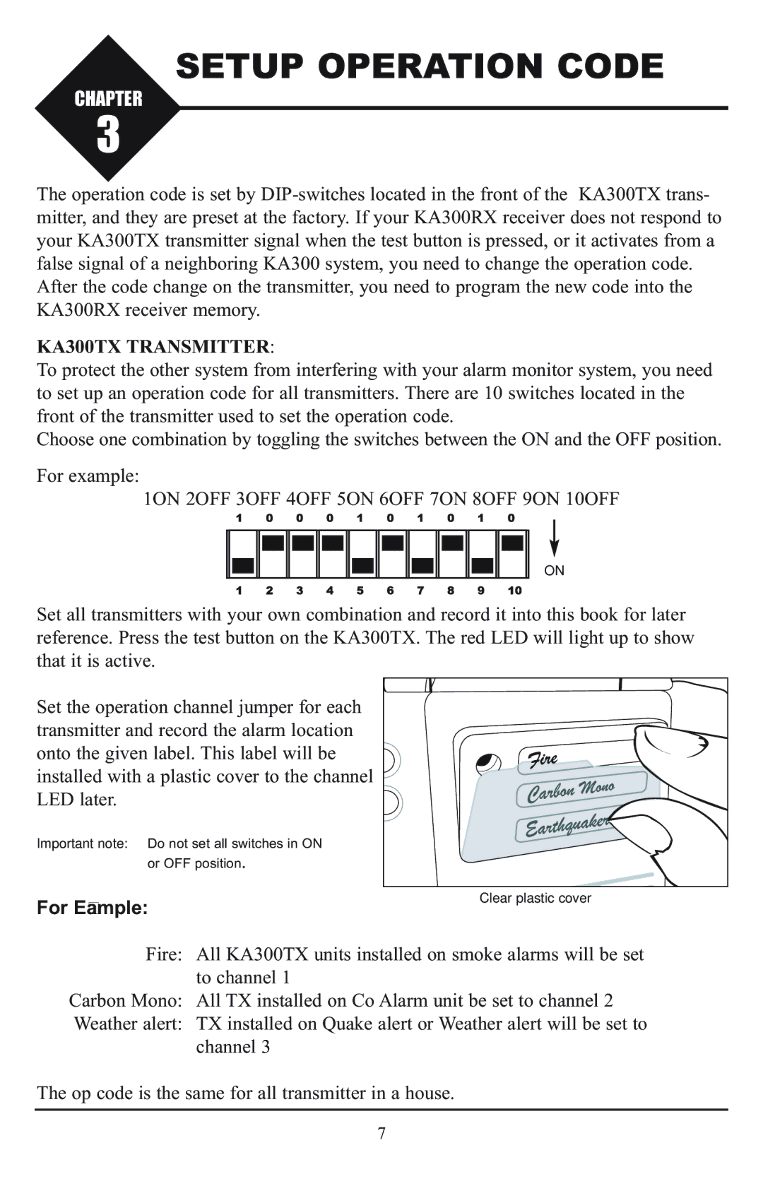 Krown Manufacturing KBS300RX instruction manual Setup Operation Code, KA300TX Transmitter 