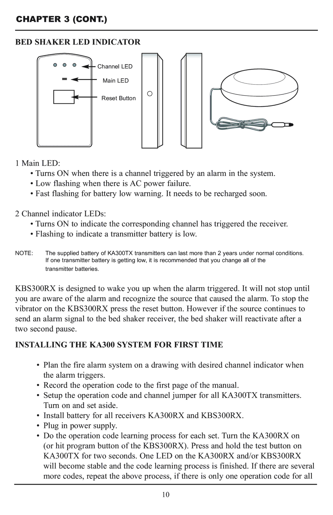 Krown Manufacturing KBS300RX instruction manual BED Shaker LED Indicator, Installing the KA300 System for First Time 