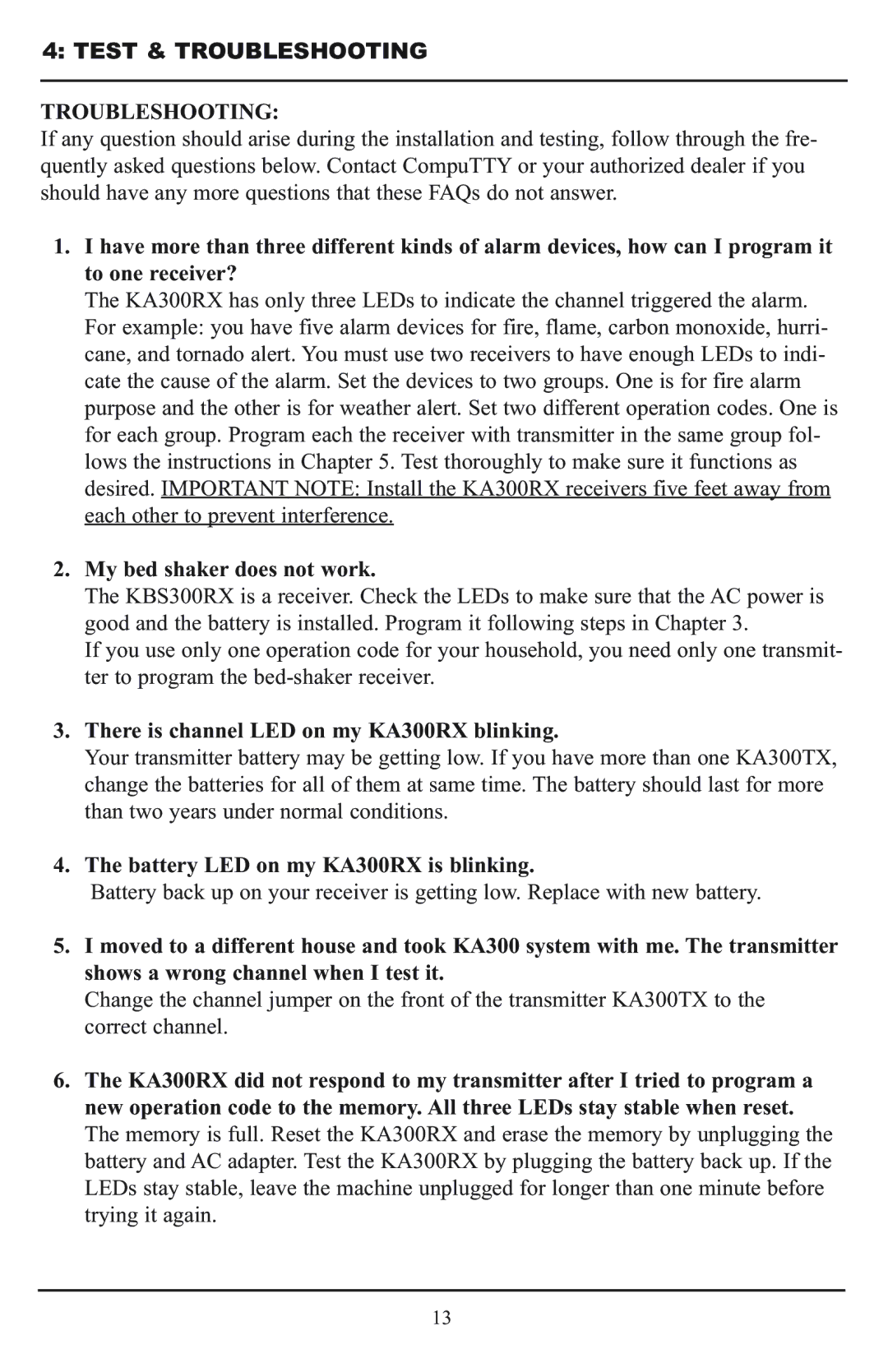 Krown Manufacturing KBS300RX instruction manual Test & Troubleshooting 