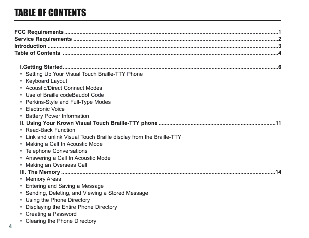 Krown Manufacturing KVT100 instruction manual Table of Contents 