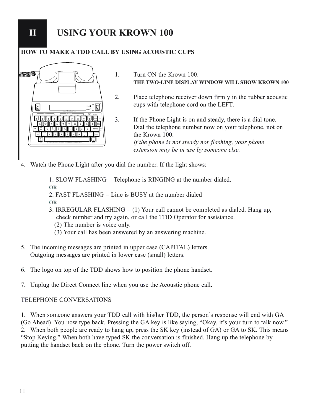 Krown Manufacturing Model Krown 100 manual II Using Your Krown, HOW to Make a TDD Call by Using Acoustic Cups 