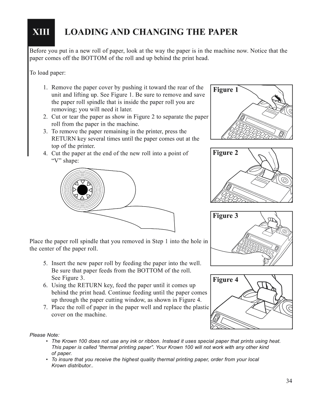 Krown Manufacturing Model Krown 100 manual Xiii Loading and Changing the Paper 